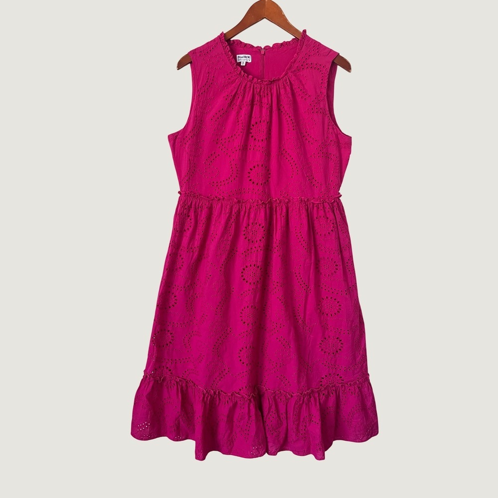 Blueberi Boulevard Pink Eyelet Tiered Boho Cottagecore Dress XL modest